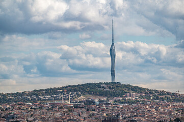 Supertall Camlica TV and Radio Tower in Istanbul. camlica TV Tower. Telecommunications tower with observation decks and restaurants in Uskyudar district