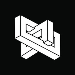 Optical illusion shape. Impossible figure. Escher style.