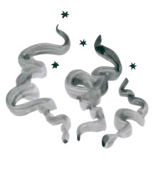 Obraz premium Aerial grayscale pattern for creating romantic or fantastic space atmosphere. Delicate ink watercolor black and white illustration. Voluminous graceful ribbons wriggling among the stars.
