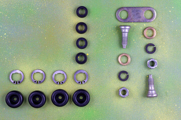 Automotive, spare parts, parts of assemblies and mechanisms, system blocks, on a creative...