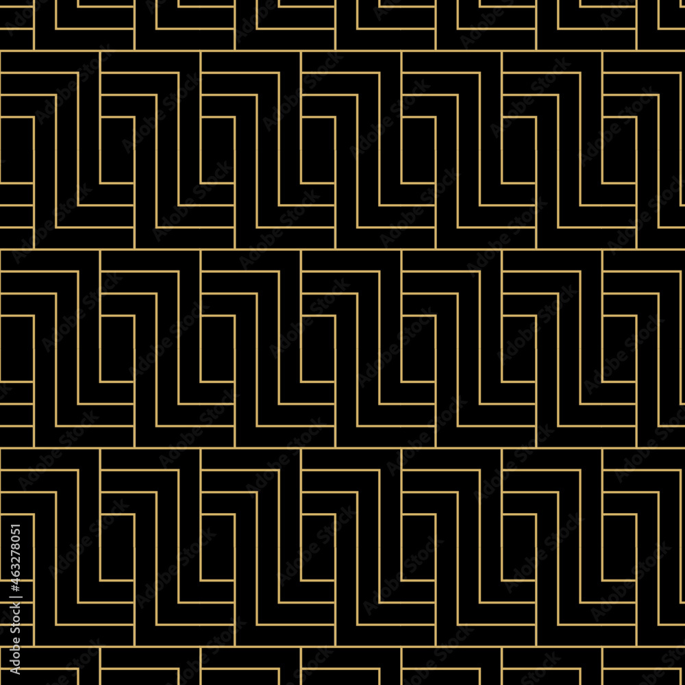 Poster Pattern seamless labyrinth and square abstract background black and gold luxury color maze geometric vector. Royal Japanese Diagonal abstract vector print. Christmas Seamless Pattern for you Design.