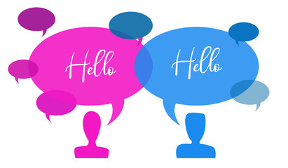 Pink and blue speech bubbles design. Hello world.
