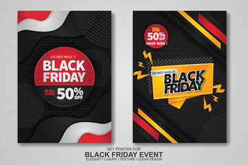 Black Friday Sale poster design set with background texture, elegant, luxury and clean design. Vector illustration.
