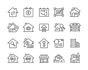 Real Estate Icons - Vector Line Icons. Editable Stroke. Vector Graphic