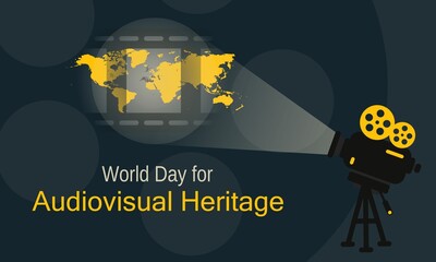 Illustration of an old camera film showing a piece of historical record. World day for audiovisual heritage.