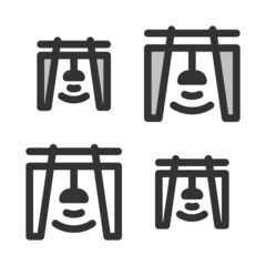 Pixel-perfect linear icon of electromagnetic gantry crane built on two base grids of 32x32 and 24x24 pixels. The original line weight is 2 pixels. In two-color and one-color versions. Editable strokes