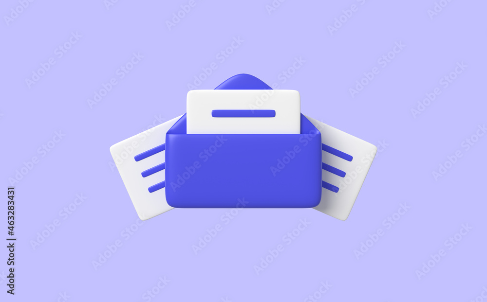 Poster mail envelope isolated on purple background. 3d rendering.