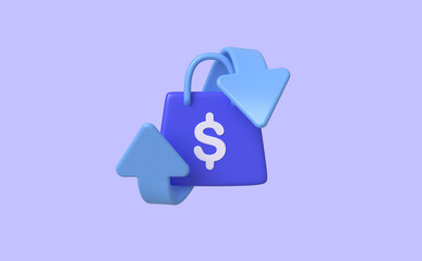 Shopping Bag with arrow around on isolate background, 3D rendering.