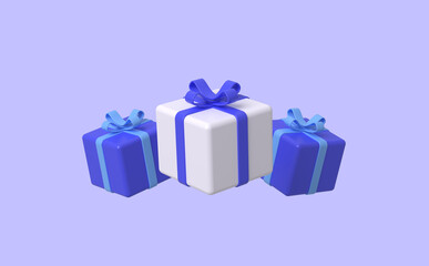 Minimal Gift Box on purple background, 3D rendering.