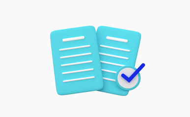 Documents with Check Mark on isolate background, 3d rendering.