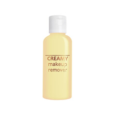Bottle of creamy cleanser isolated on white. Makeup remover