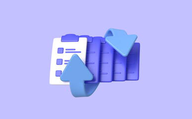 Clipboard with arrow around on isolate background, 3d rendering.