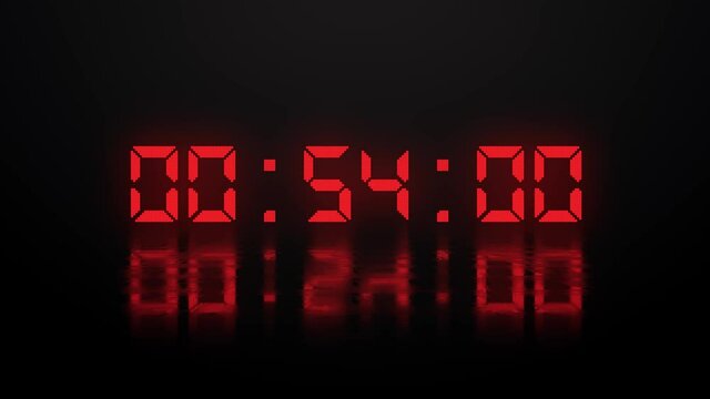 Electronic timer, 60 seconds. Stopwatch red dial in reflection. 3D video. 
