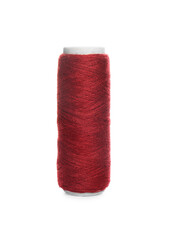 Spool of dark red sewing thread isolated on white