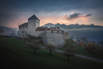 Vaduz Castle at sunset - Vaduz, Liechtenstein - obrazy, fototapety, plakaty