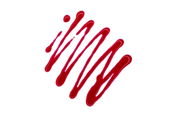 Red nail polish enamel drops sample, isolated on white background