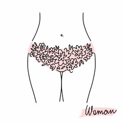 Vector drawing of a girl's waist in panties and leaves