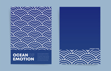 Minimal modern japanese brochure templates. Retro seigaiha ocean waves lines pattern template for flayer, portfolio, presentation, annual report. Geometric business japanese pattern background. Vector