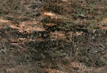 Abstract vector seamless khaki camo pattern. Many brown-green shapeless chaotic spots. Natural background