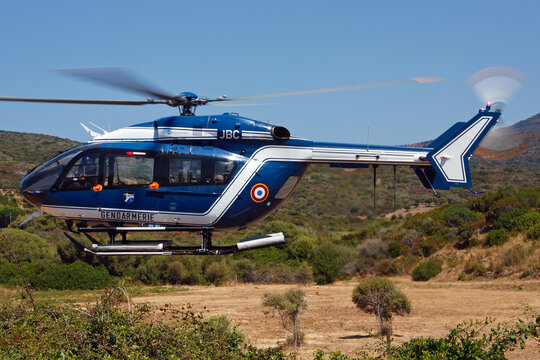 French police and ambulance helicopter in action