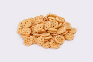 Fried and Spicy wheel Snacks or Fryums (Snacks Pellets) served in a bowl. selective focus - Image