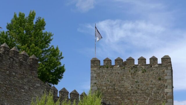 Castle medieval of the knights of templars the oldest in Jerez de los Caballeros Spain. Ruins fortress of crusaders architecture building among the hills in community of Extremadura-Dan