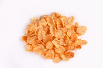 Fried and Spicy Moon Cup, Vatka, Katori, Moon Chips, Snacks or Fryums (Snacks Pellets) served in a bowl or White background. selective focus - Image