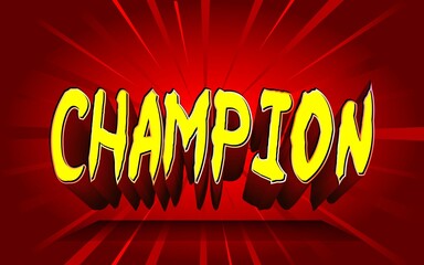 Champion text effect with dark red background and light effect