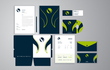 Set of corporate stationery design template with logo and digital elements. Vector illustration.