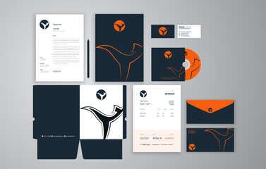 Set of corporate stationery design template with logo and digital elements. Vector illustration.