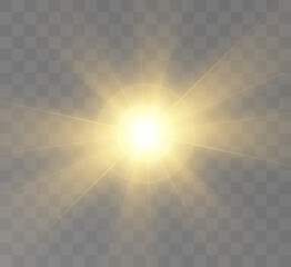 Bright light effect with rays and highlights for vector illustration.	