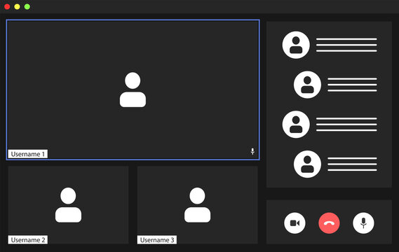 Video call screen template. Online webinar, meeting