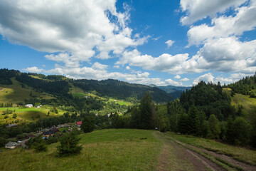 A dirt road which leads to the village, Carpathian Mountains, Ukraine