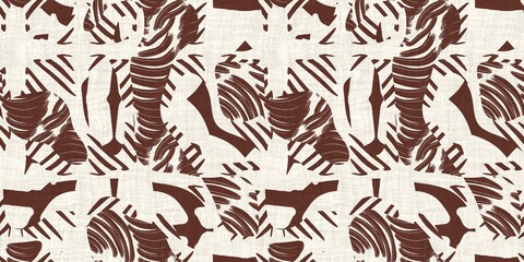 Seamless two tone hand drawn brushed effect pattern border swatch. High quality illustration. Collage of minimal drawings arranged in a seamless pattern with fabric texture overlay. Rough scribble.