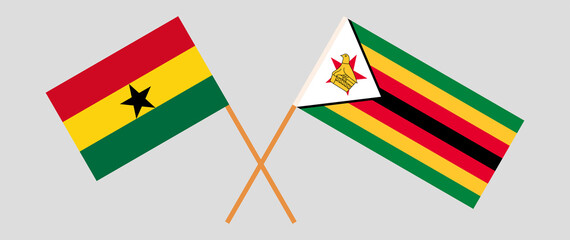 Crossed flags of Ghana and the Republic of Zimbabwe. Official colors. Correct proportion