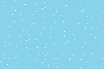 Winter snowfall and snowflakes on light blue background. Hand drawn snow pattern. Doodle cold winter sky background.