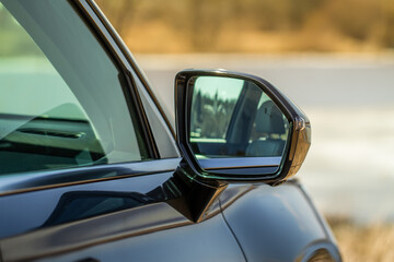 Rearview mirror of a modern car.
