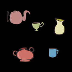 set of dishes made of different items