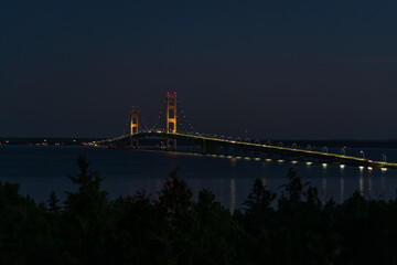 The Mackinaw Bridge after sunset from the Upper Peninsula.