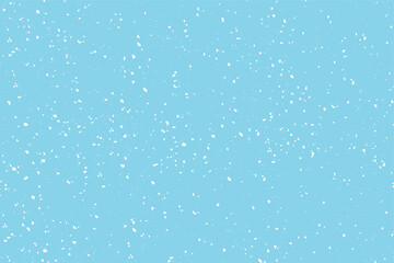 Winter snowfall and snowflakes on light blue background. Hand drawn snow pattern. Doodle cold winter sky background.