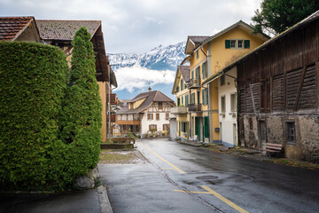 Fototapeta na wymiar Street and houses at Unterseen - Interlaken, Switzerland