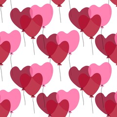Fototapeta na wymiar Seamless Valentines pattern with hearts balloons on white background