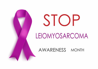 Vector illustration of the leiomyosarcoma cancer awareness tape, isolated on a white background. Realistic vector purple silk ribbon with loop.Poster design