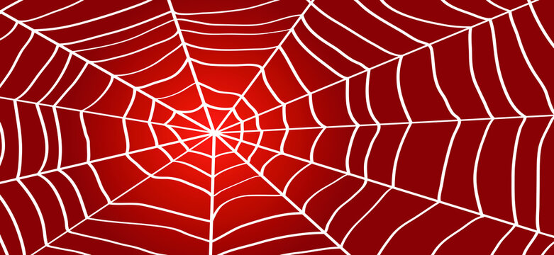 Cartoon red spider web for happy halloween party, october. Flat vector cobweb background. insect pictogram or logo. Drawing  line pattern.