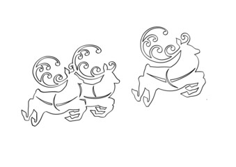 Santa and reindeer silhouette, line illustration. Christmas decoration for windows, paper template for cutting out