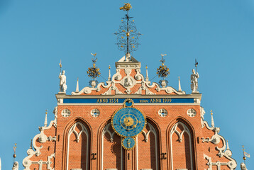 Obraz premium Details of the Blackheads House on the Town Hall square in old town Riga, capital of Latvia