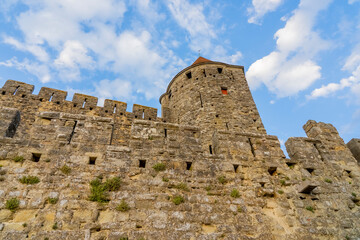 The Ancient Fortress of Carcassonne, France. Europe castle. View from the Cite.