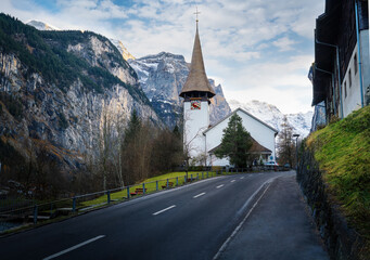 Fototapeta na wymiar Lauterbrunnen Village Church - Lauterbrunnen, Switzerland