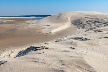 Lake, Dunes with wind marks and vegetation