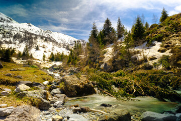 Fototapeta premium Spring in the National Park Vanoise, French Alps. Pralognan - La - Vanoise 